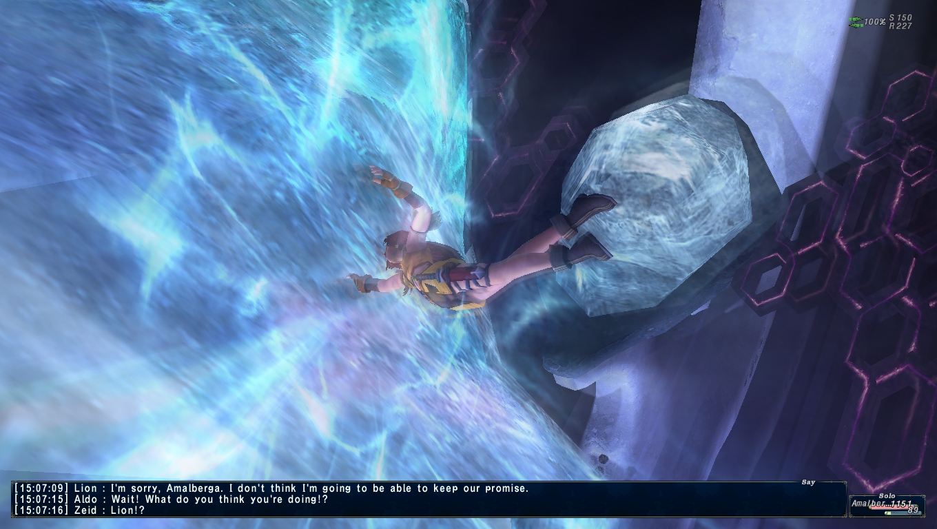 A screenshot showing Lion's fist making contact with the crystal as she dives head-first towards it.